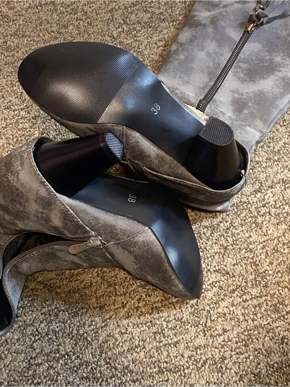 Women's Gray Faux Suede-Look Knee Boots with Side Zipper